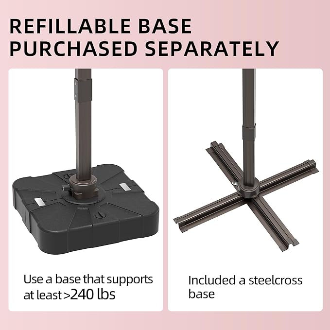 10x13FT Cantilever Outdoor Patio Umbrellas, Double Top Large Rectangle Umbrella, Heavy Duty 360° Rotation Offset Outdoor Sun Shade Umbrella for Garden Deck Pool Backyard Patio, Red