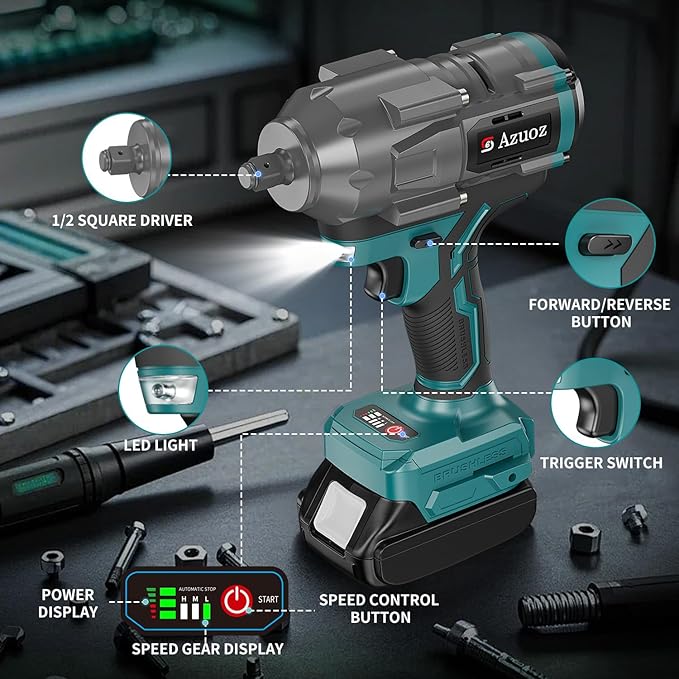 Cordless Impact Wrench 1/2 For Makita 18V Battery,1500Nm/1106FT-LBS Brushless Impact Driver,4-Speed Impact Drill Gun Tool 2100 RPM High Torque With 5 Sockets for Automotive/Motorcycle Repair, DIY