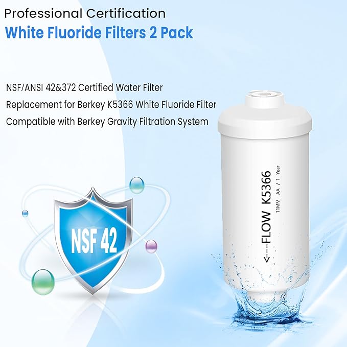 Fluoride and Arsenic Filter NSF/ANSI 42 Certified,Replacement for PF-2® Fluoride Filters,K5366 Replacement for Berkey Fluoride Filters Compatible with Berkey Gravity Filtration System-Pack of 2