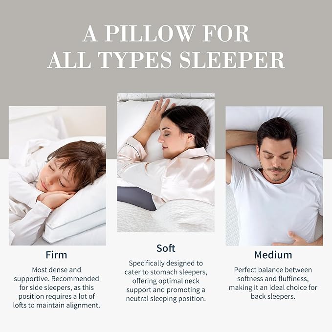 Globon Luxury Feather Down Pillow Standard Queen Size,Firm Gusseted Bed Pillows for Sleeping, Hotel Collection Fluffy Pillow,18"X26", Set of 2