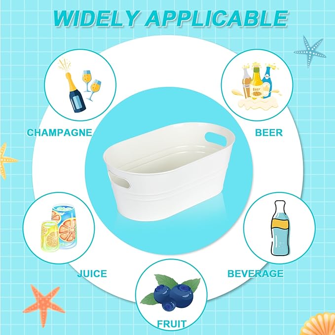 Galvanized Tub 2 Pcs 3 Gallon Metal Beverage Ice Buckets for Parties Drink Wine Beer Champagne Vintage Tin Large Buckets with Scoops for Cocktail Mimosa Bar Supplies (White)