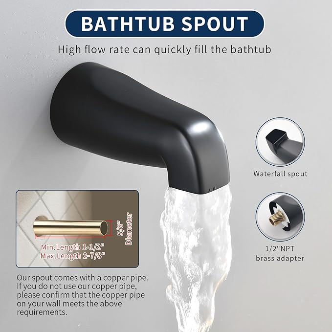3 Handles Shower Faucet Set with Tub Spout Bathtub Shower Faucets Combo Set Shower System Complete Tub and Shower Trim Kit Shower Fixtures Matte Black