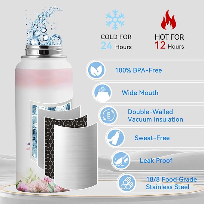 Personalized 32oz Water Bottle with Straw Customized Initial Letter Sport Bottles Monogrammed Initial Insulated Bottle Coffee Mug for Travel (J)