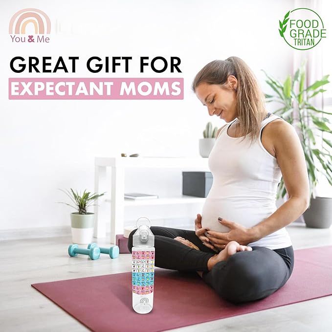 Pregnancy Water Bottle Tracker (32oz)-Essential Maternity Must-Have with Milestone Stickers -Pregnancy Gifts for Expecting Moms-Pregnancy Essentials Nausea Relief - BPA-Free