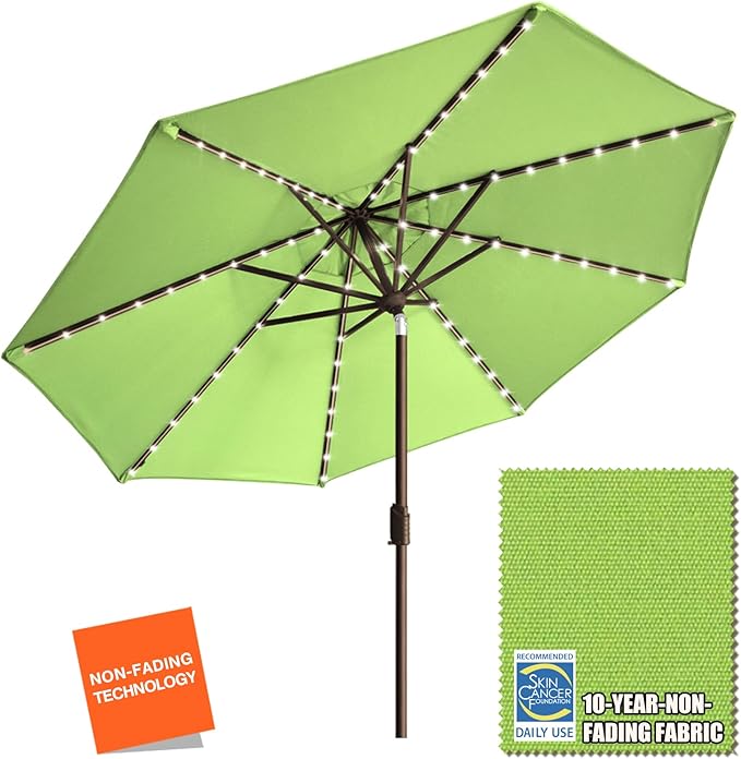 EliteShade USA 10-Year-Non-Fading Solar 9ft Market Umbrella with 80 LED Lights Patio Umbrellas Outdoor Table Umbrella with Ventilation, Macaw Green