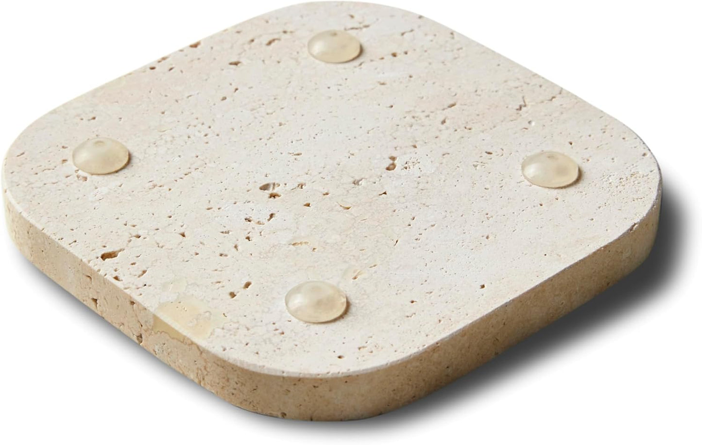 Luxury Turkish Travertine Coasters - Set of 4 - Square Marble Bar Coasters for Drinks, Coffee - Stone Holder for Home Décor, Housewarming Gifts (Beige Travertine)