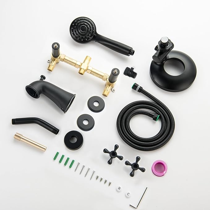 2 Handle Shower Faucet Set, Matte Black Dual Shower Head 2 Knod Tub Shower Faucet Sets with Handheld 2-in-1 Dual Shower Bathtub Shower Faucets Combo