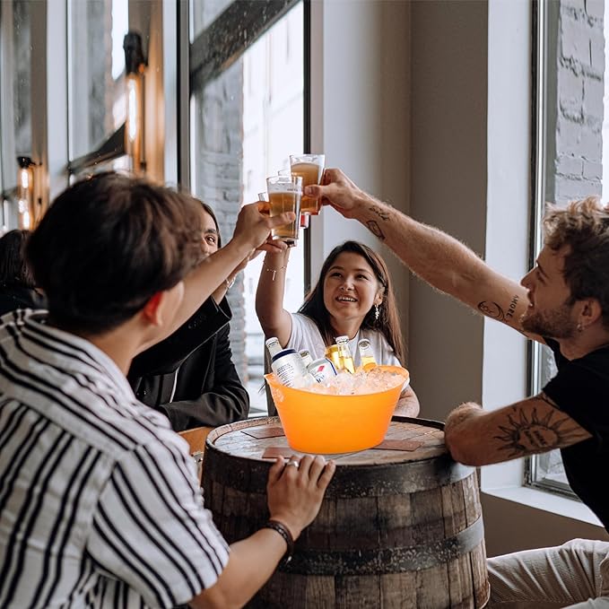 8Pcs Ice Bucket, Plastic Ice Buckets for Parties, Drink Buckets with Handles Beverage Buckets Oval Storage Plastic Tub for Wine Beer Champagne Bottles, 4.3Liter (set-4-orange)