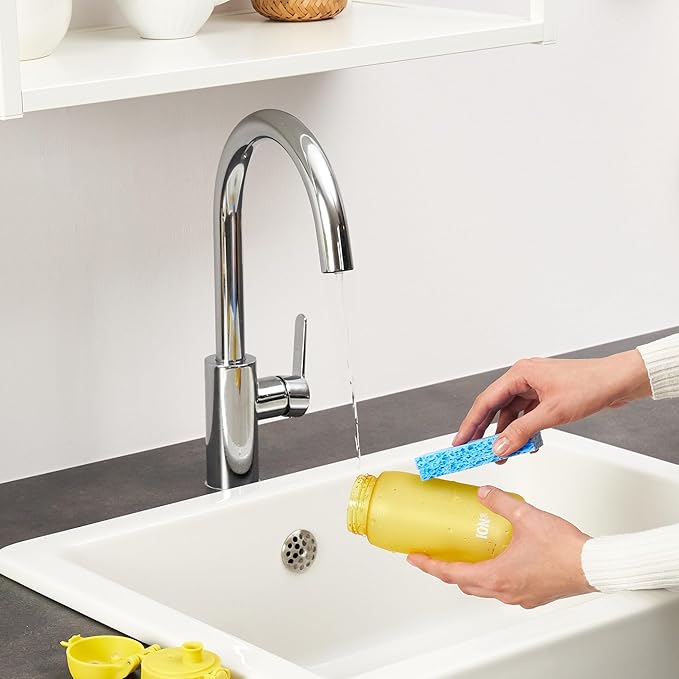 Ion8 Small Water Bottle, 350 ml/12 oz, Leak Proof, Easy to Open, Secure Lock, Dishwasher Safe, BPA Free, Carry Handle, Hygienic Flip Cover, Easy Clean, Odor Free, Carbon Neutral, Sunset Yellow