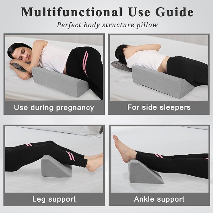 Bed Wedge Pillow for Side Sleeping Sponge Filled Body Positioning Triangle Pillow Suitable for Pregnancy and Surgery Prevent Bed Sore for Leg and Back Support with Pillow Case (Light Gray)