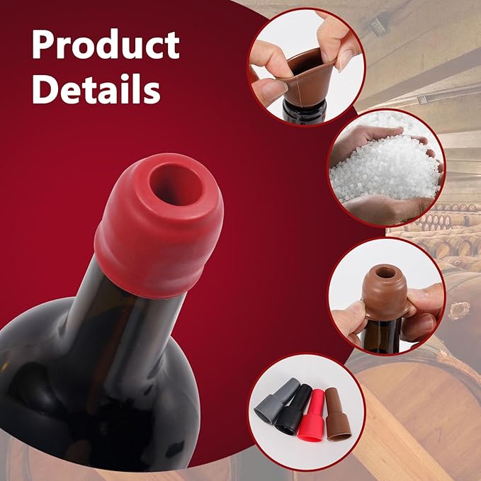 8pcs Double Sealed Silicone Wine Stopper, Reusable Sparkling Wine Bottle Stopper Wine Cork, Wine Stopper for Keep Wine Fresh