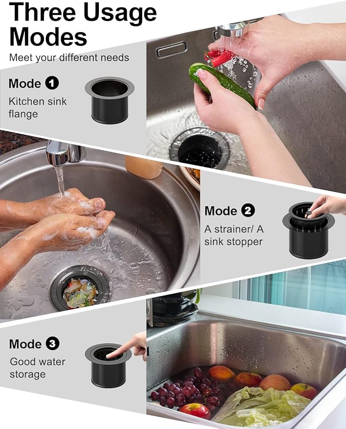 BOTEMY Extended Garbage Disposal Basket Strainer Stopper, Deep 304 Stainless Steel Kitchen Sink Flange for 3-1/2 Inch Standard Sink Drain Hole, Matte Black Deep Sink Disposal Stopper with Flange