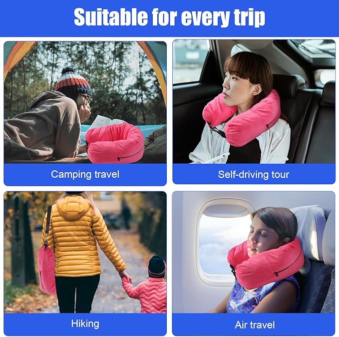 Travel Pillow Stuffable with Clothes, 7.3x31.5in Soft Plush Extra Luggage Airplane Fillable Storage Bag Transformable Neck Body Case Cover, Only Travel Pillowcase, No Filler(Rose Red)