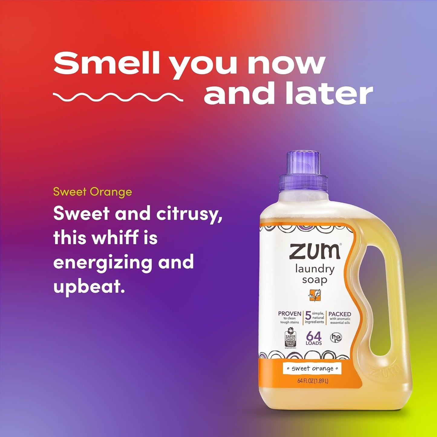 Zum Laundry Soap by Indigo Wild - Liquid, Plant-Based Soap with Baking Soda, Essential Oils, Coconut Oil & More - Wash Up to 64 Loads - Sweet Orange - 64 fl oz (2 Pack)