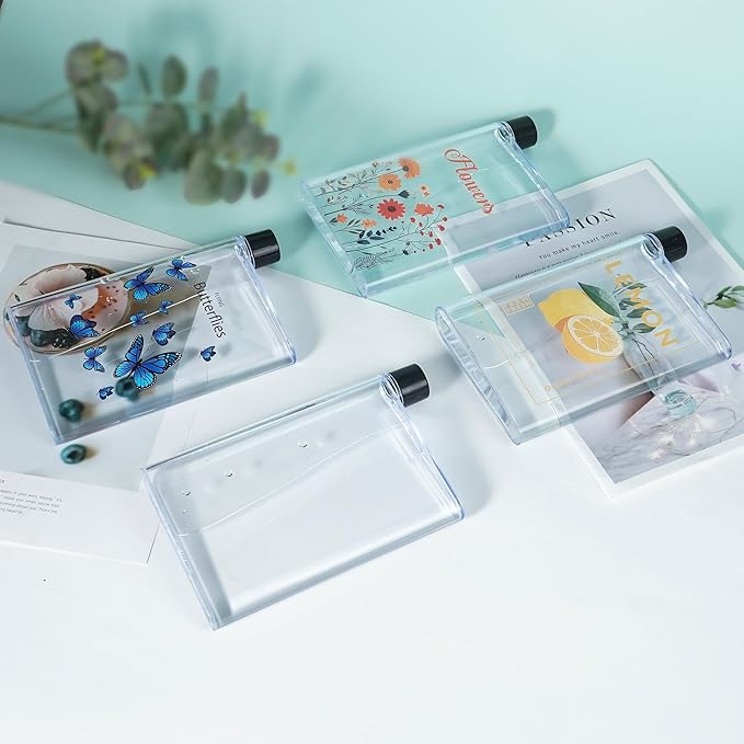 Flat Water Bottle 420ml,Plastic Portable Flat Water Bottle for Purse,Square Water Bottle Flat for Sports Gym Fitness Outdoor,Butterfly