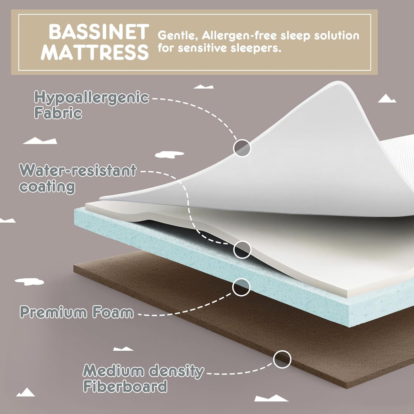 HARPPA Cuddly Bassinet, 3 in 1 Baby Bassinet Bedside Sleeper, Bedside Crib with Mattress and Wheels, Breathable Mesh, 5 Height Adjustable, Anchor Strap (Wood Grain, Khaki)