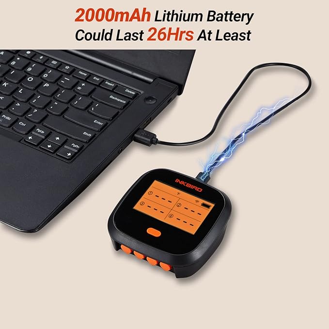 Inkbird WiFi Grill Thermometer IBBQ-4T & Instant Read Thermometer IHT-1P & Carrying Case, Meat Thermometer for Oven, Smoker, Cooking with Alarm Timer Graph, Rechargeable 4 Colorful Probes