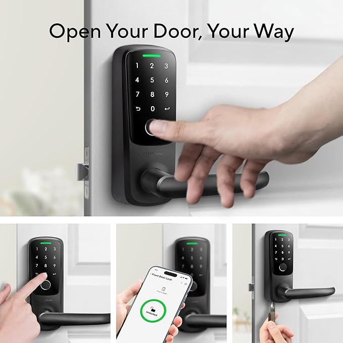 ULTRALOQ Latch 5 World's First Built-in WiFi Smart Lock with Fingerprint, 5-in-1 Keyless Entry Door Lock with Touch Digital Keypad, App Control, Black