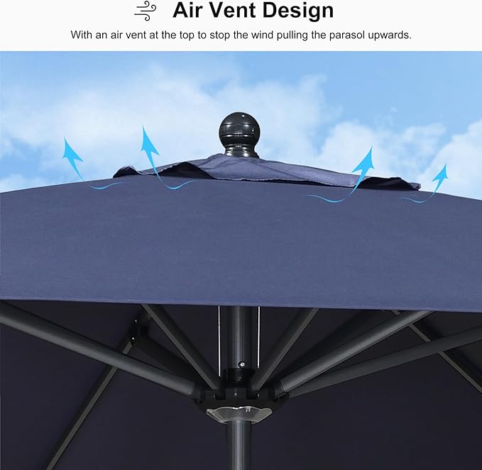 PURPLE LEAF 9' x 6' Rectangular Patio Umbrella Outdoor Table Umbrella Aluminum Frame Market Umbrella Sun Umbrella with 8 Sturdy Ribs Tilt for Garden Deck Lawn Pool Navy Blue
