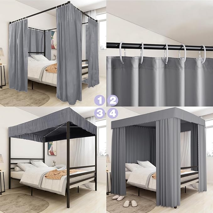 Grey Canopy Bed Curtains - 4 Corner Post Bed Curtains Canopy King Bed Canopy Curtains for Adults Girls Bedroom Decoration(Grey, King)