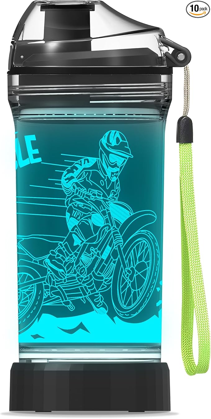 Kids Water Bottle with 3D Light-Up LED Lights - BPA Free - Perfect for Back-to-School Season, Girls, Boys, Kids, Holiday Camping, Picnic Gifts - 14 oz Travel Mug... (color 5)