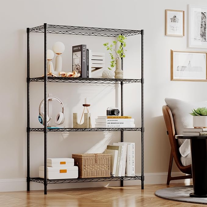 BestOffice | 4-Tier Wire Storage Shelves | 36x14x54 | Black | with Adjustable Racks | Heavy-Duty Metal Shelf, Holds Upto 1000 lbs | No-Tool Assembly | Ideal for Home & Garage Shelving