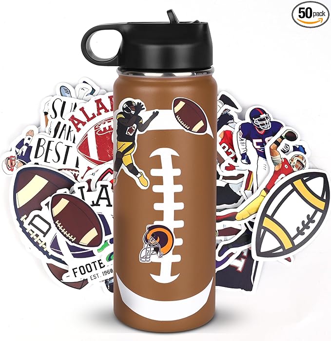 Football Gifts for Boys 6-8 8-12 12-14,Football Water Bottles and 50PCS Stickers Dirp Stuff for Kid Player Lovers(18OZ)