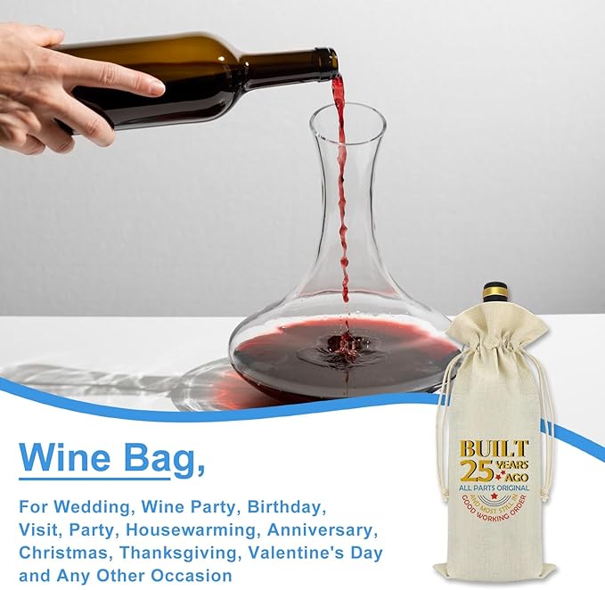 Funny 25th Birthday Gifts for Friends Birthday Party Wine Bag 25 Years Old Birthday Gift for Daughter Son Sister Brother Nieces Nephews 25th Anniversary Birthday Gifts for Women Men Wine Bottle Bag