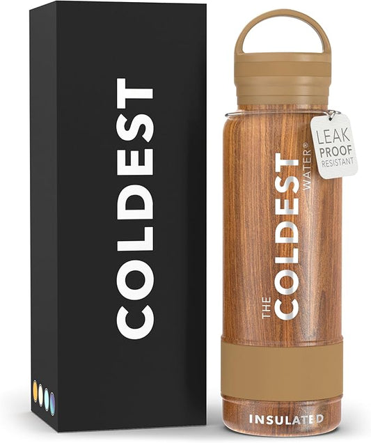Coldest Insulated Water Bottle with Handle Lid | Leak Proof, Insulated Modern Stainless Steel, Triple Walled, Sport Thermos Bottles, Metal Flask | 21oz