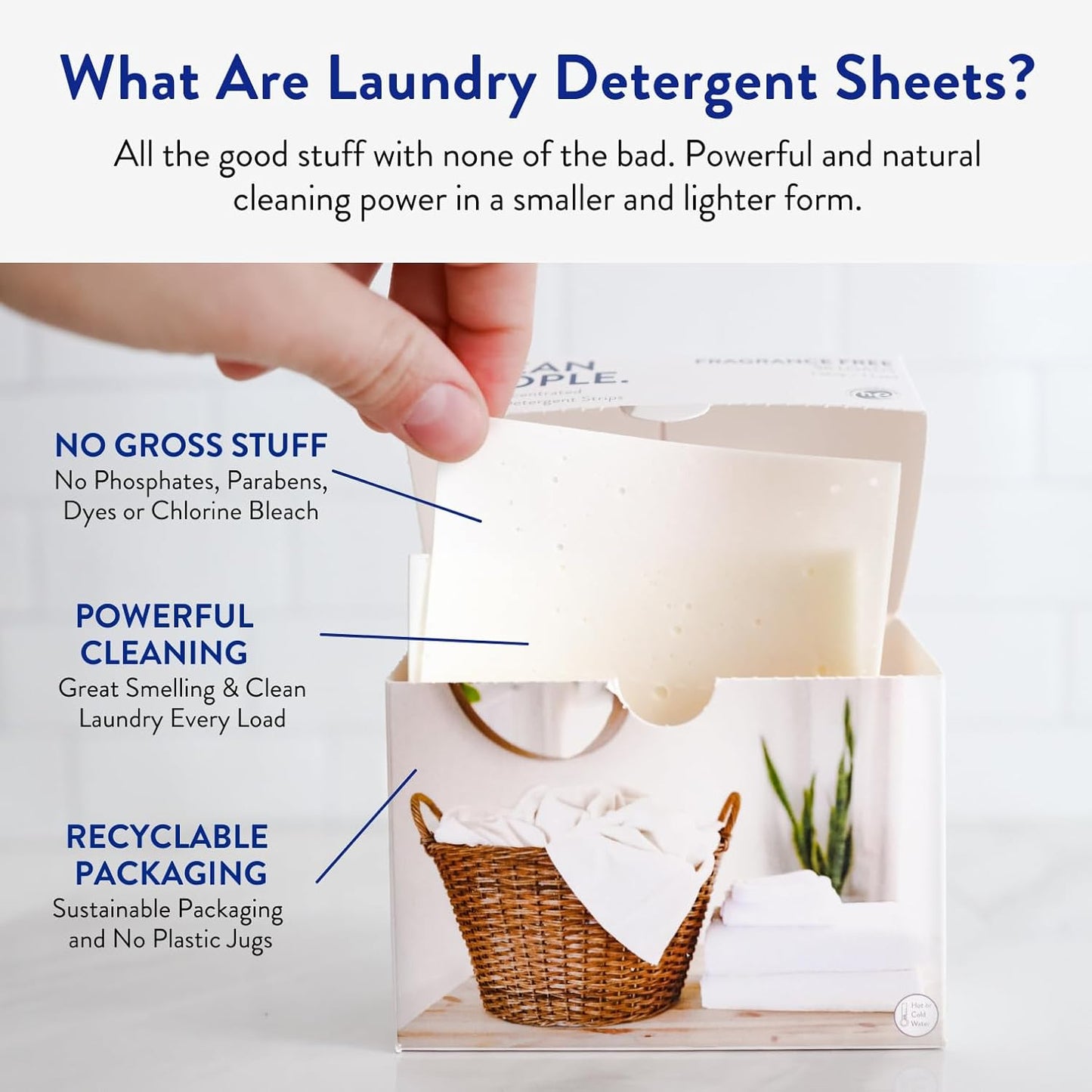 The Clean People Fragrance Free Laundry Detergent Sheets - Laundry Soap - Ultra Concentrated, Recyclable Packaging, Stain Fighting - Fragrance Free, 32 Pack