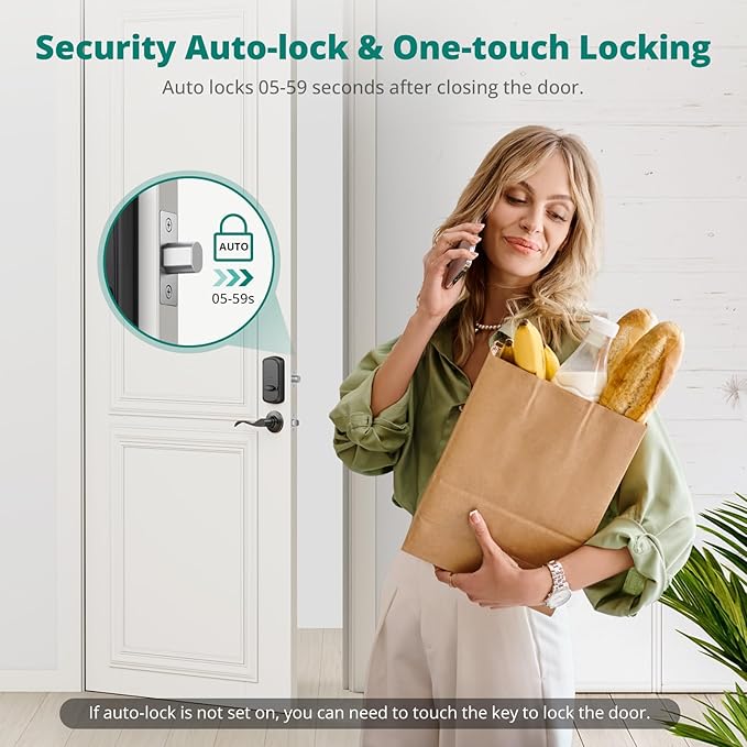 DS10 Keyless Entry Door Lock with Handle - 2 Lever Handles, Fingerprint Door Lock, Keypad Deadbolt, 2 Keys, Code, Smart Locks for Front Door, Auto-Lock, Easy Installation - Oil Rubbed Bronze