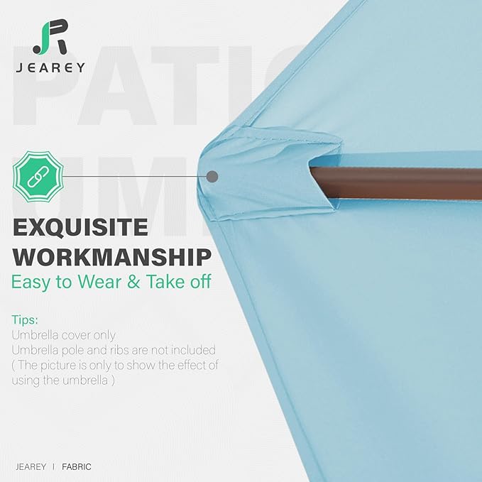 JEAREY 9 ft Patio Umbrella Replacement Canopy for 8 Ribs, Table Market Yard Umbrella Replacement Top Cover-Light Blue (Canopy Only)