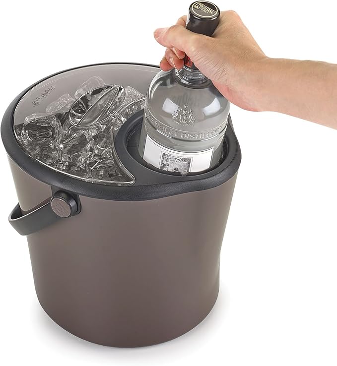 Polder Chill Station – Combined ice bucket and bottle chiller, Separate cooling sleeve keeps bottle chilled and ice pure, Double wall insulated, Ice scoop included