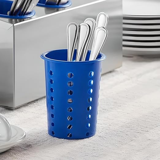 OCS Parts Perforated Utensil Drying Cups | Blue | Set of 3 | Plastic Flatware Holder Cylinders for Kitchen Counter Organization