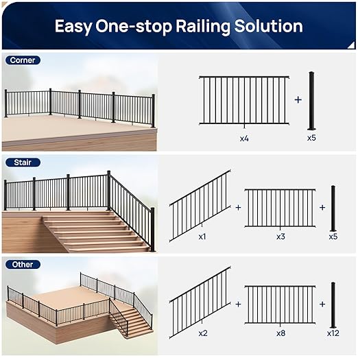 1 Pack 2.56 in. x 2.56 in. x 43 in. Aluminum Deck Railing Post with Screws, Black Textured Outdoor Powder-Coat Finish Stair Post for Decks, Porches & Balconies (1x 43in Post)