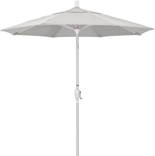 California Umbrella 7.5' Round Aluminum Market Umbrella, Crank Lift, Push Button Tilt, White Pole, Woven Granite Olefin