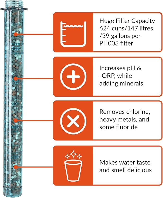 Invigorated Water Alkaline Water Filter Bottle With Carry Case - Enhanced Hydration - Integrated Water Filtration System - Portable Alkaline Water Bottle - PH Water Bottle Alkaline - 25oz-750ml (Aqua)