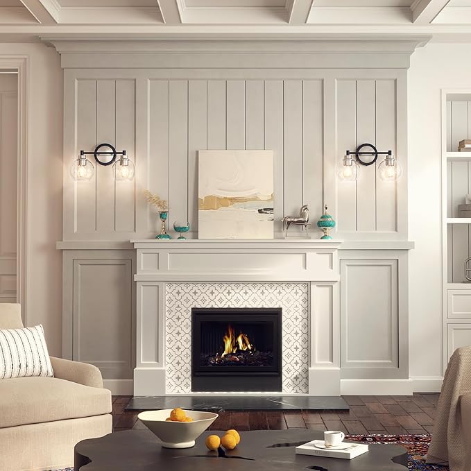 VONLUCE Bathroom Light Fixtures, 2-Light Vanity Light with Globe Glass Shades E26 Sockets, Bathroom Lights Over Mirror for Bedroom Hallway Living Room, Black & Nickel Finish