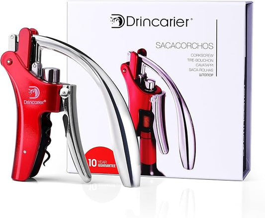 Vertical Lever Corkscrew with Non-Stick Worm, Compact Rabbit Wine Opener Wine Bottle Opener with built-in Foil Cutter (Red)