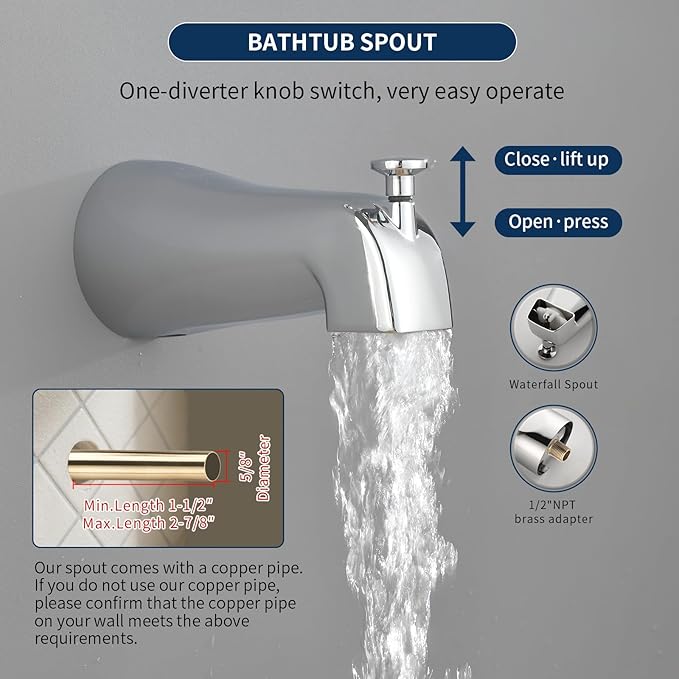 Dual Shower Faucet Set With Tub Spout - Complete Combo System With Handheld and Head - Trim Kit Chrome Polished Fixtures