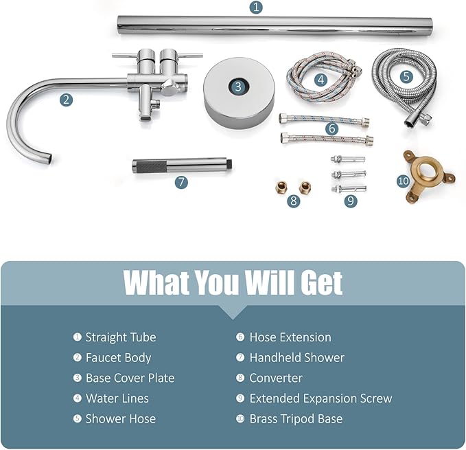 Aolemi Floor Mount Bathtub Faucet Freestanding Tub Filler Standing High Flow Shower Faucets Shower Mixer Taps, Swivel Gooseneck Spout with Cylinder Handheld Polish Chrome