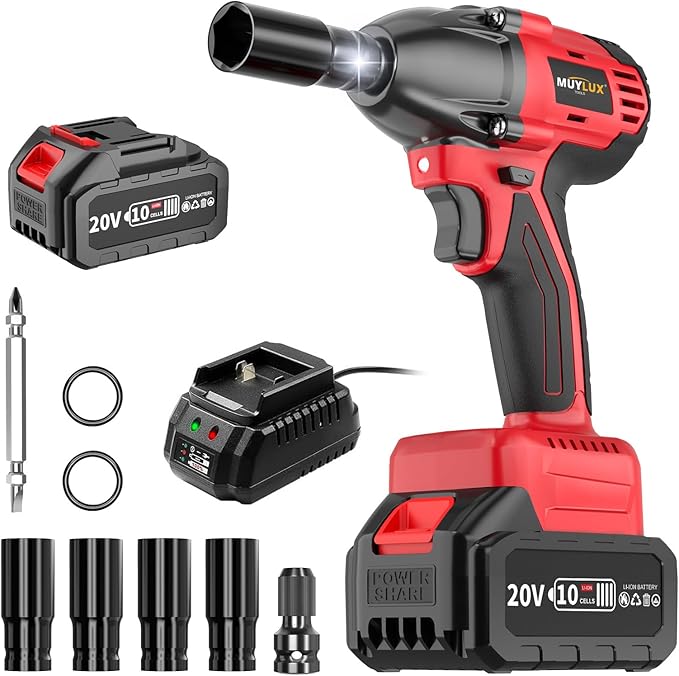 430N.m/320Ft-lbs Brushless Cordless Impact Wrench 1/2 Inch with 4.0Ah Battery and Charger, High Torque Electric Impact Gun, Power Drill Driver for Car/DIY Furniture/Lawn Mower, 1 Battery