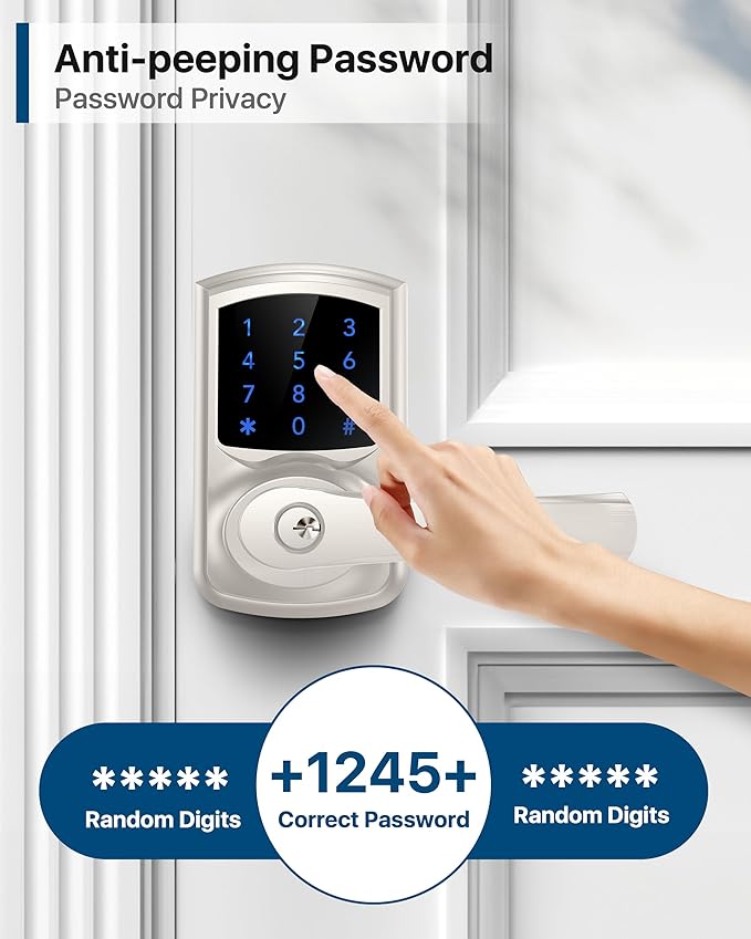 HIDALIFE Keyless Entry Door Lock with Keypad and Handle for Front Doors, Touchscreen, Anti-peep Password, Auto-Locking, Satin Nickel 4 Pack