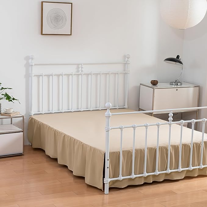 Bed Skirt King Size Ruffled Bed Skirts with Split Corners, 18 Inch Drop Dust Ruffle Bed Skirt with Platform, King, 18 Inch, Light Camel
