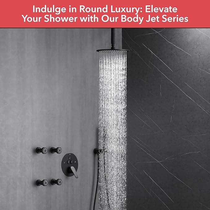 VANFOXLE Shower Faucet Set Matte Black Shower System,Push Button Diverter Shower Faucet with 2 in 1 Handheld,Ceiling Mount 10 Inch Shower Head with 4 PCS Dual Modes 2 Inch Body Jets