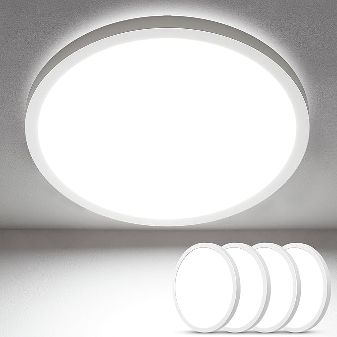 SunRider 4 Pack 12 Inch LED Flush Mount Ceiling Light, 2400LM, 5000K Daylight White, 24W Dimmable Modern Slim Round Flat Ceiling Lights for Bedroom