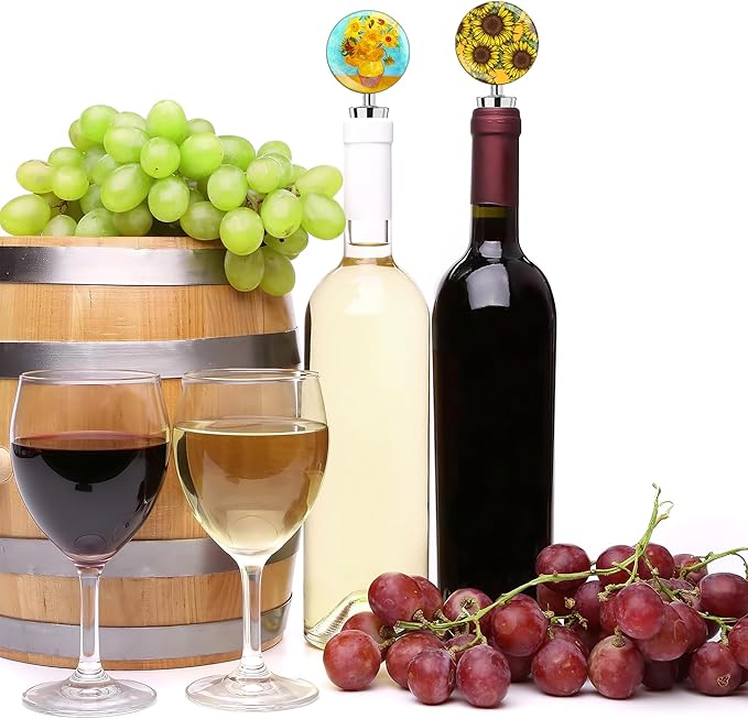 LIZIMANDU Wine Bottle Stoppers,Stainless Steel Wine Stoppers For Gifts, Bar, Holiday Party, Wedding(2-Sunflower)