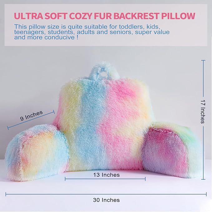 Fluffy Fur Reading Pillow for Adults & Kids Unisize, Stylish College Essentials for Girl, Fuzzy Back Pillow for Sitting in Bed, Adorable Gift for Teens, Bed Rest Sit Up Arm Support Pillow