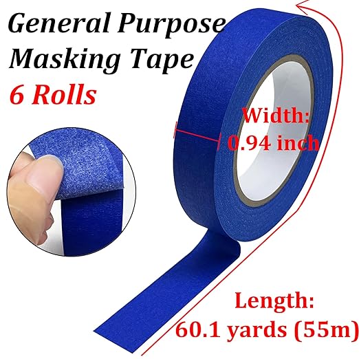 Premium Painters Tape 6 Rolls, 0.94inch x 60.1yds, General Purpose Blue Masking Tape, Multi-Surface Painter's Tape for Wall Painting, DIY Crafts Arts, Labeling, Building, Removes Easily, No Residue