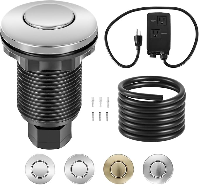 VEVOR Garbage Disposal Air Switch Kit, Dual Outlet Sink Top Air Switch for Food Waste Disposal, 2.5-inch Brushed Nickel Stainless Steel ON/OFF Air Push Button, Suitable for Stainless Steel Countertops